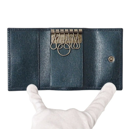 Gucci Key Case Interlocking G Leather Metallic Blue Green Compact Small Key — view 4