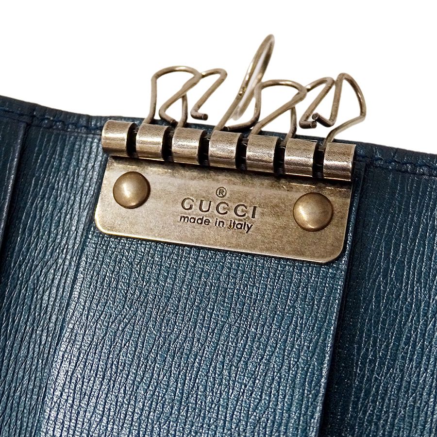 Gucci Key Case Interlocking G Leather Metallic Blue Green Compact Small Key — view 8