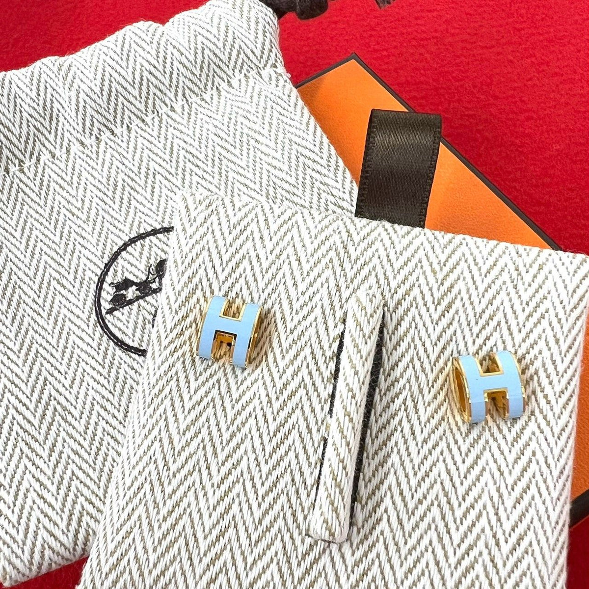 Hermes Mini Pop H Earrings Gold Blue