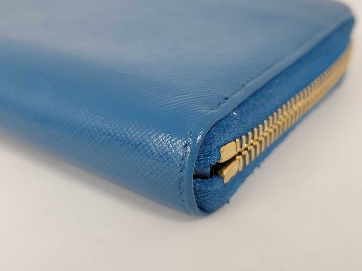 Prada Wallet Blue Saffiano Leather Zip Around Gold — view 3