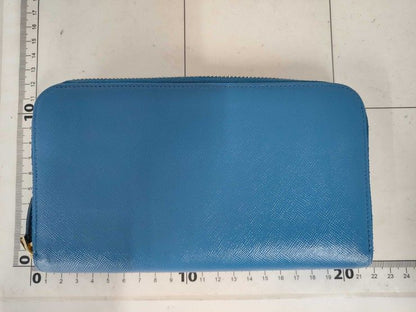 Prada Wallet Blue Saffiano Leather Zip Around Gold — view 2