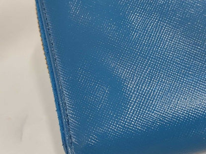 Prada Wallet Blue Saffiano Leather Zip Around Gold — view 8