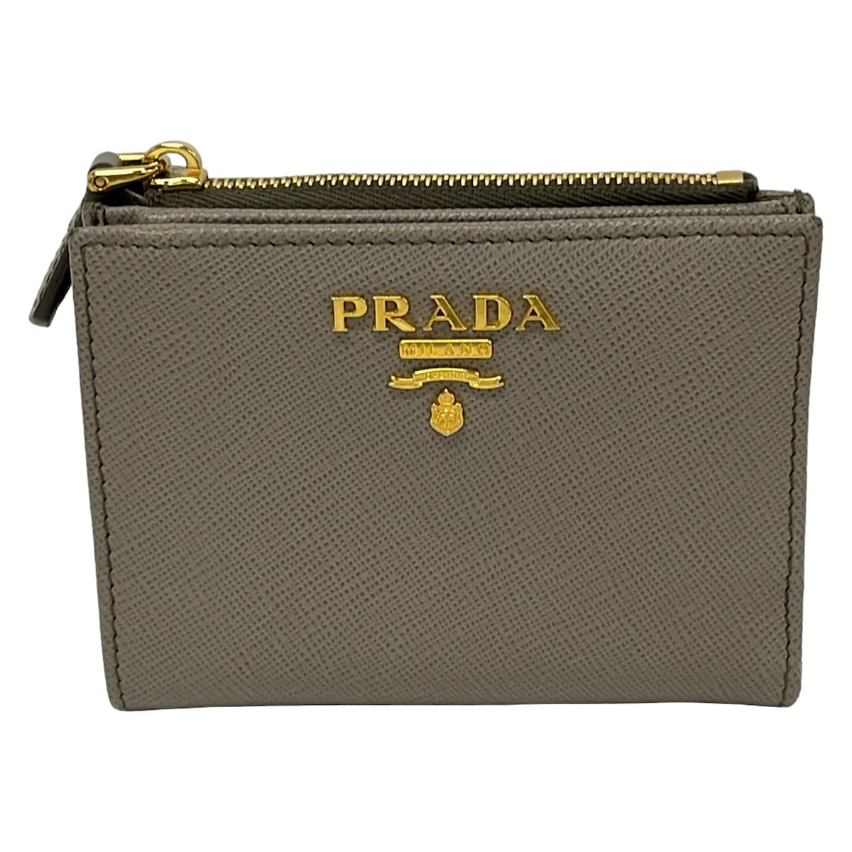 Prada Bifold Wallet Gray Light Pink White Leather