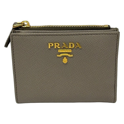 Prada Bifold Wallet Gray Light Pink White Leather