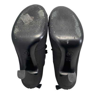 Chanel Short Boots Star Ribbon Open Black Silver — view 8