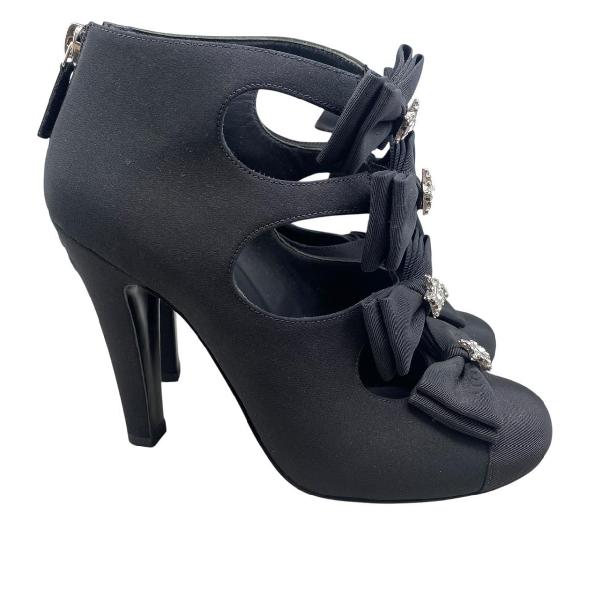Chanel Short Boots Star Ribbon Open Black Silver — view 4