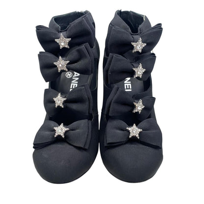 Chanel Short Boots Star Ribbon Open Black Silver — view 7