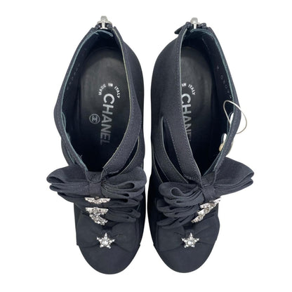 Chanel Short Boots Star Ribbon Open Black Silver — view 5
