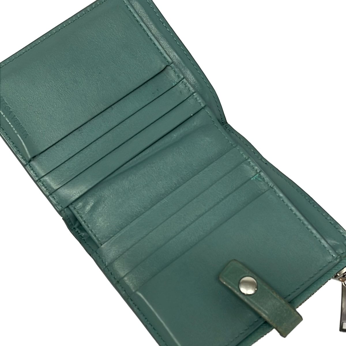 Bottega Veneta Bifold Wallet Intrecciato Zigzag Blue Green Leather — view 3