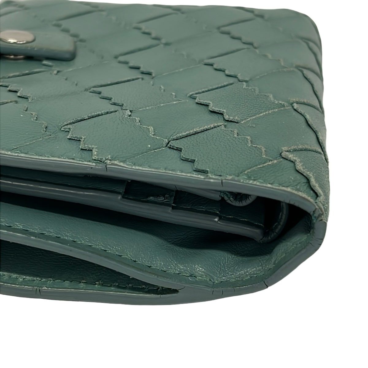 Bottega Veneta Bifold Wallet Intrecciato Zigzag Blue Green Leather — view 6