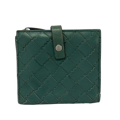 Bottega Veneta Bifold Wallet Intrecciato Zigzag Blue Green Leather