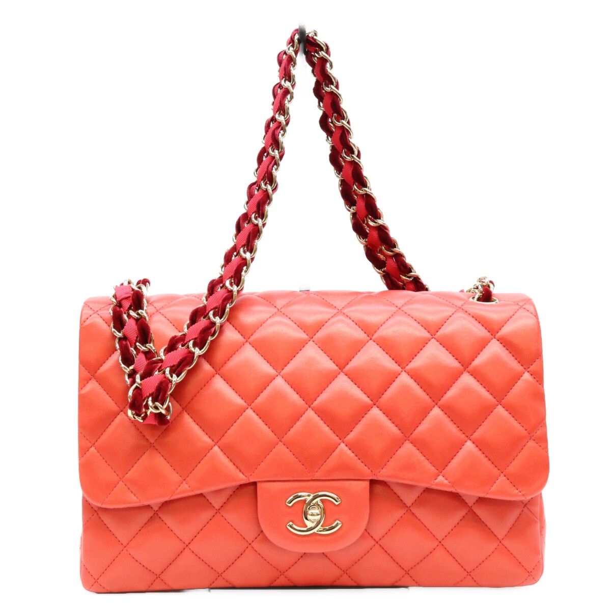 Chanel Red Lambskin Velour Nylon Chain Maxi Quilted 30 Shoulder Bag