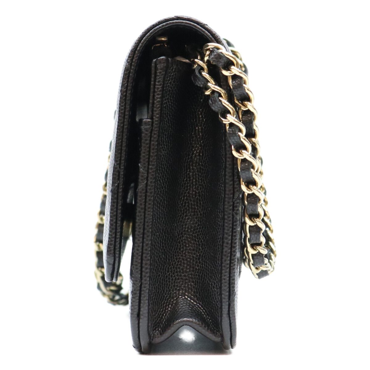 Chanel Black Tamless Classic Caviar Half Rhinestone Chain Wallet Shoulder Bag — view 2