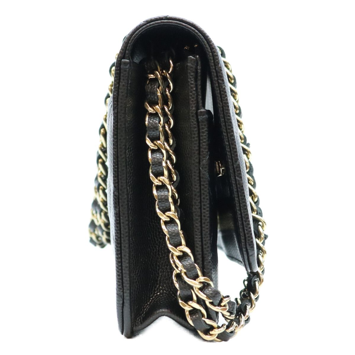 Chanel Black Tamless Classic Caviar Half Rhinestone Chain Wallet Shoulder Bag — view 4