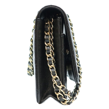 Chanel Black Tamless Classic Caviar Half Rhinestone Chain Wallet Shoulder Bag — view 4