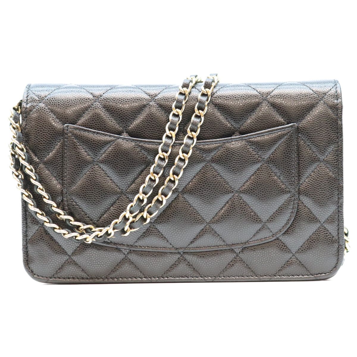 Chanel Black Tamless Classic Caviar Half Rhinestone Chain Wallet Shoulder Bag — view 3