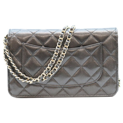 Chanel Black Tamless Classic Caviar Half Rhinestone Chain Wallet Shoulder Bag — view 3