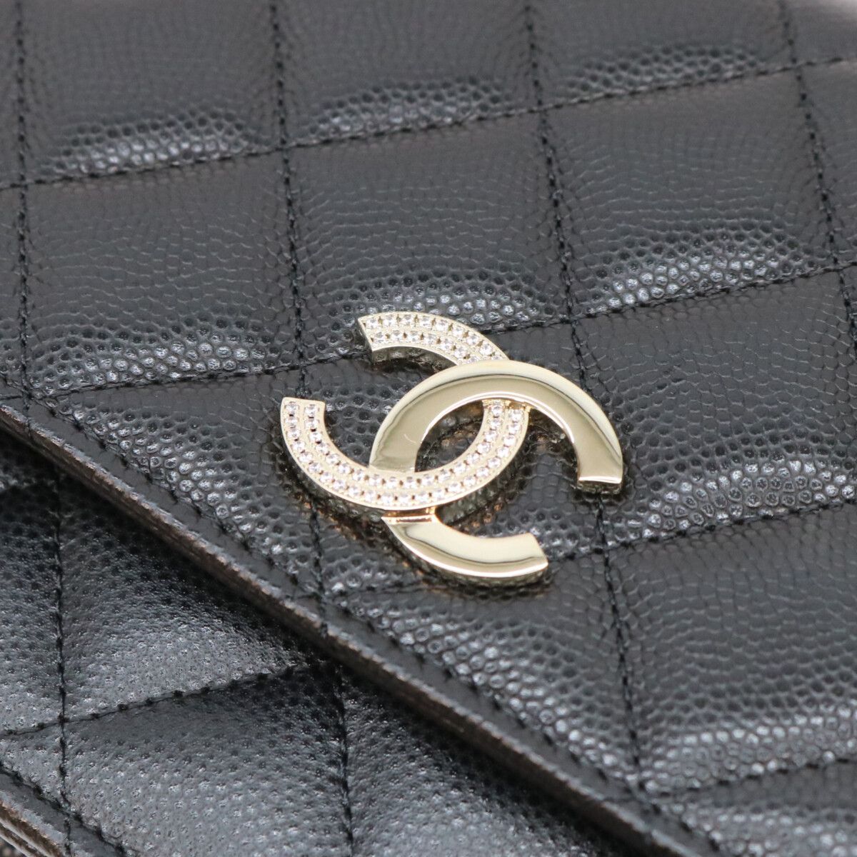 Chanel Black Tamless Classic Caviar Half Rhinestone Chain Wallet Shoulder Bag — view 6