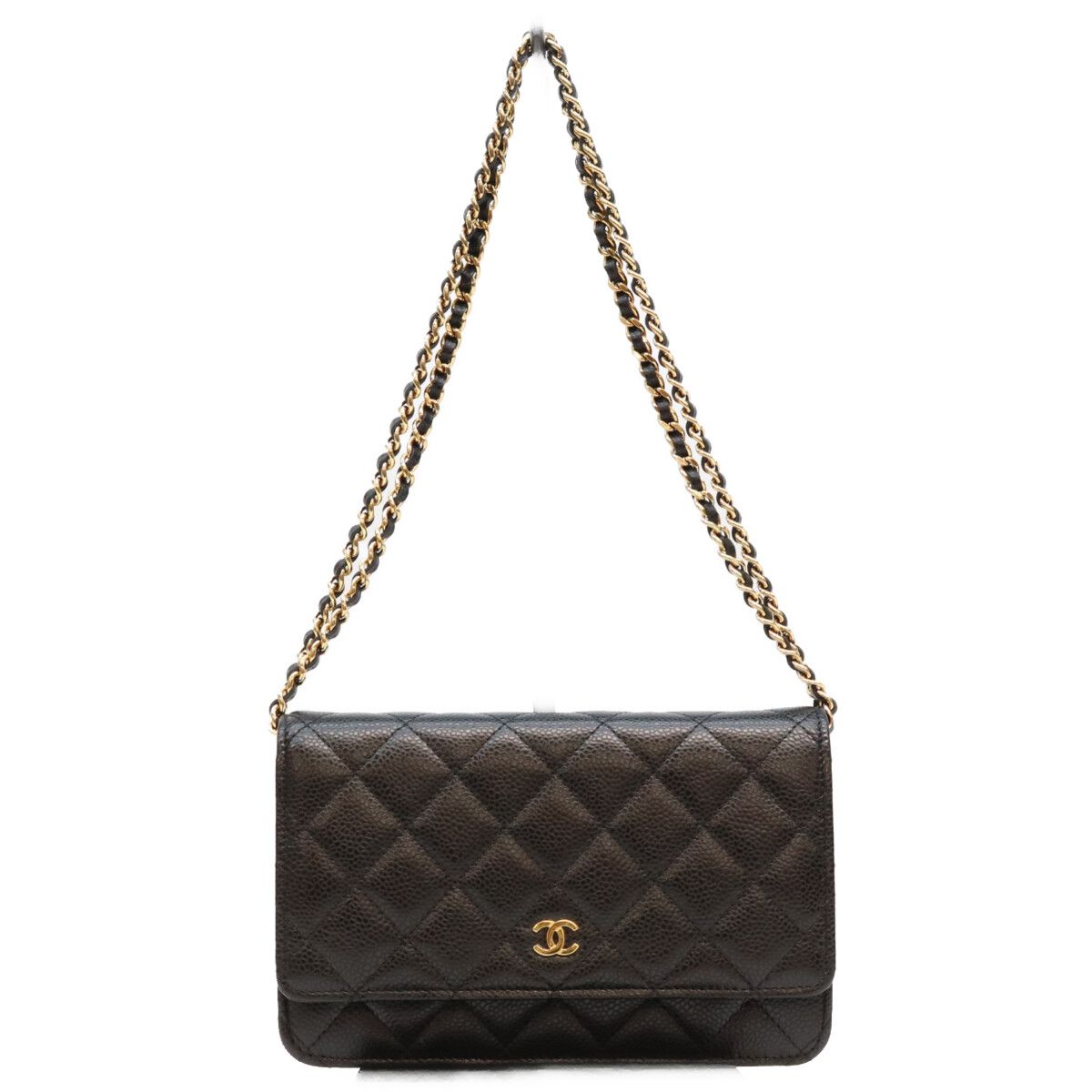 Chanel Black Tamless Classic Caviar Chain Wallet Shoulder Bag
