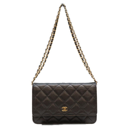 Chanel Black Tamless Classic Caviar Chain Wallet Shoulder Bag