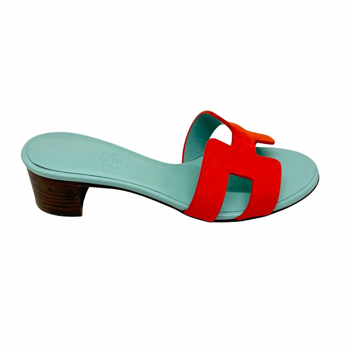 Hermes Oasis Sandals Blue Orange Leather Suede — view 5