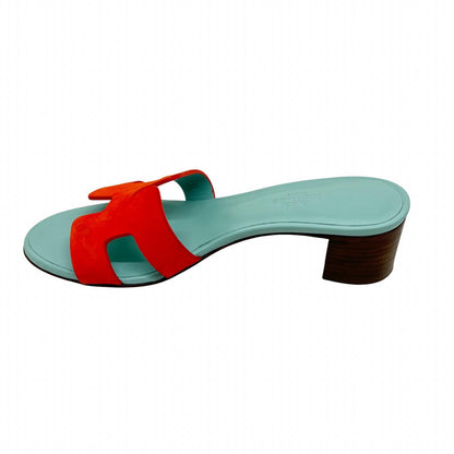 Hermes Oasis Sandals Blue Orange Leather Suede — view 4