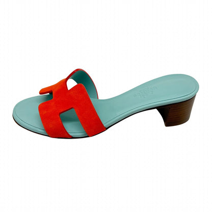 Hermes Oasis Sandals Blue Orange Leather Suede — view 2