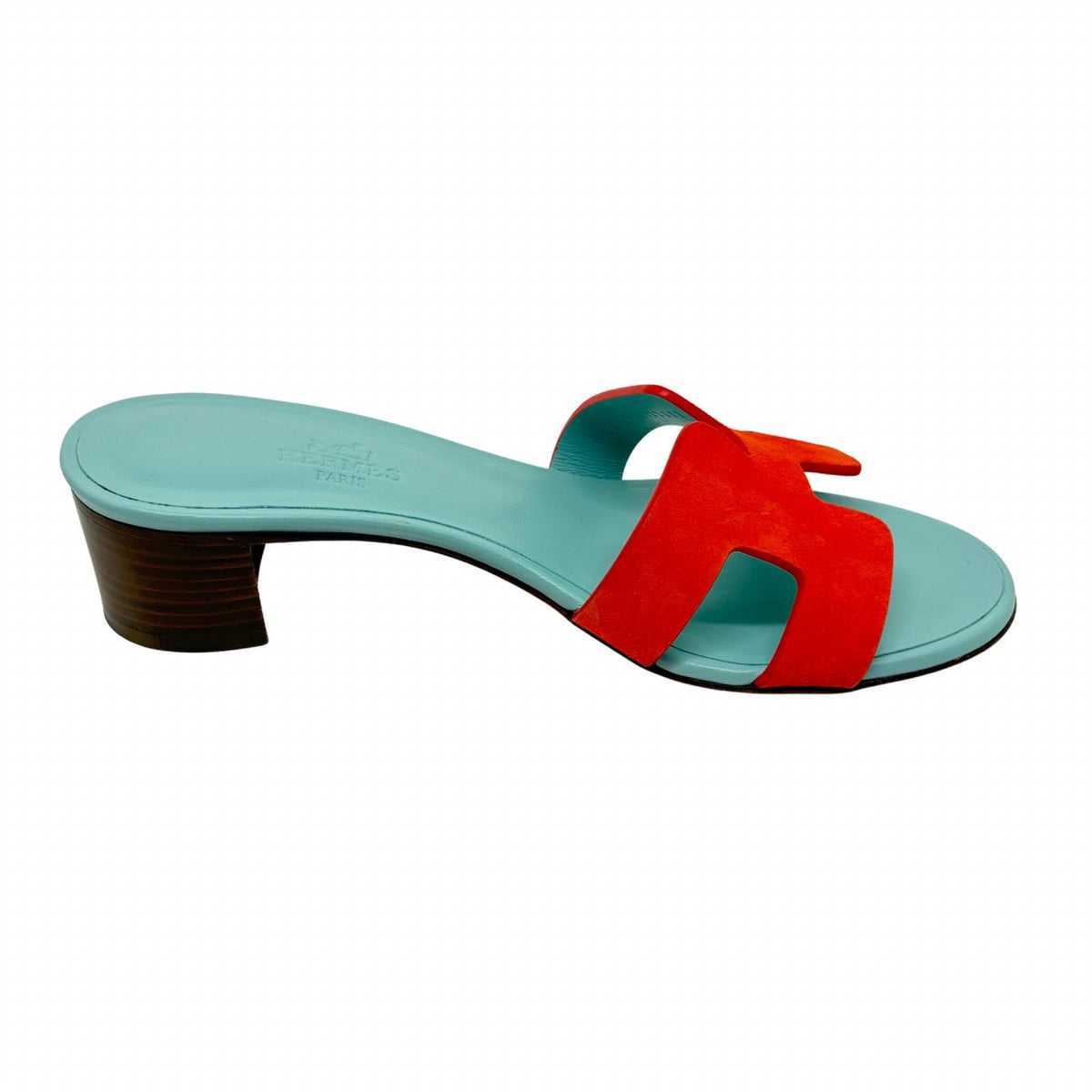 Hermes Oasis Sandals Blue Orange Leather Suede — view 3