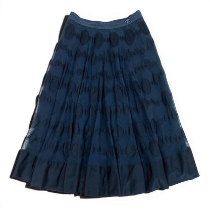Chanel Polka Dot Knit Flare Skirt CC Logo Navy — view 2