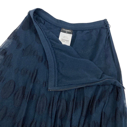Chanel Polka Dot Knit Flare Skirt CC Logo Navy — view 4