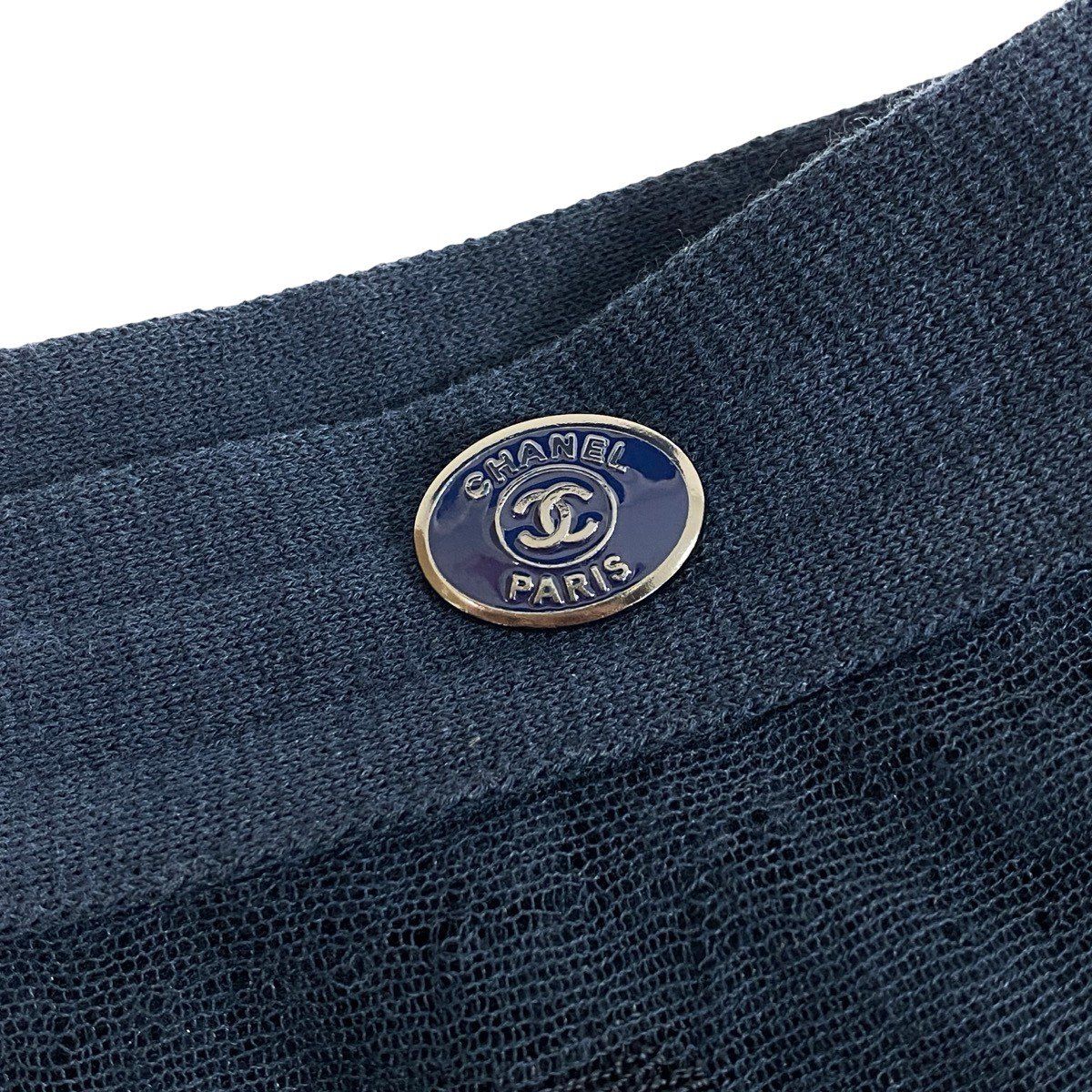 Chanel Polka Dot Knit Flare Skirt CC Logo Navy — view 6