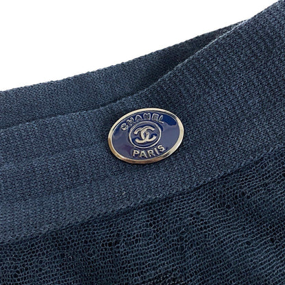 Chanel Polka Dot Knit Flare Skirt CC Logo Navy — view 6