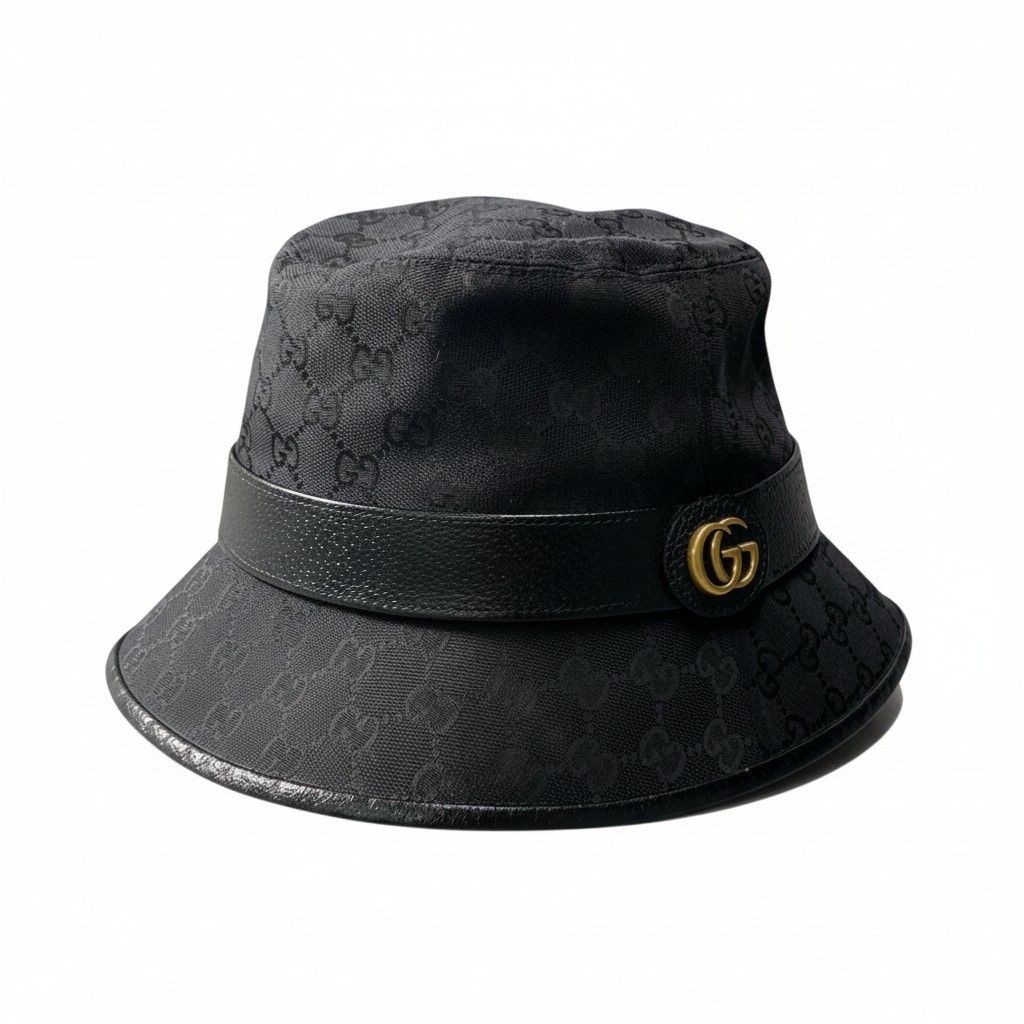 Gucci GG Canvas Fedora Bucket Hat 59 Black Hat