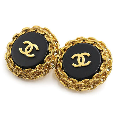 Chanel CC Logo Earrings Vintage Gold