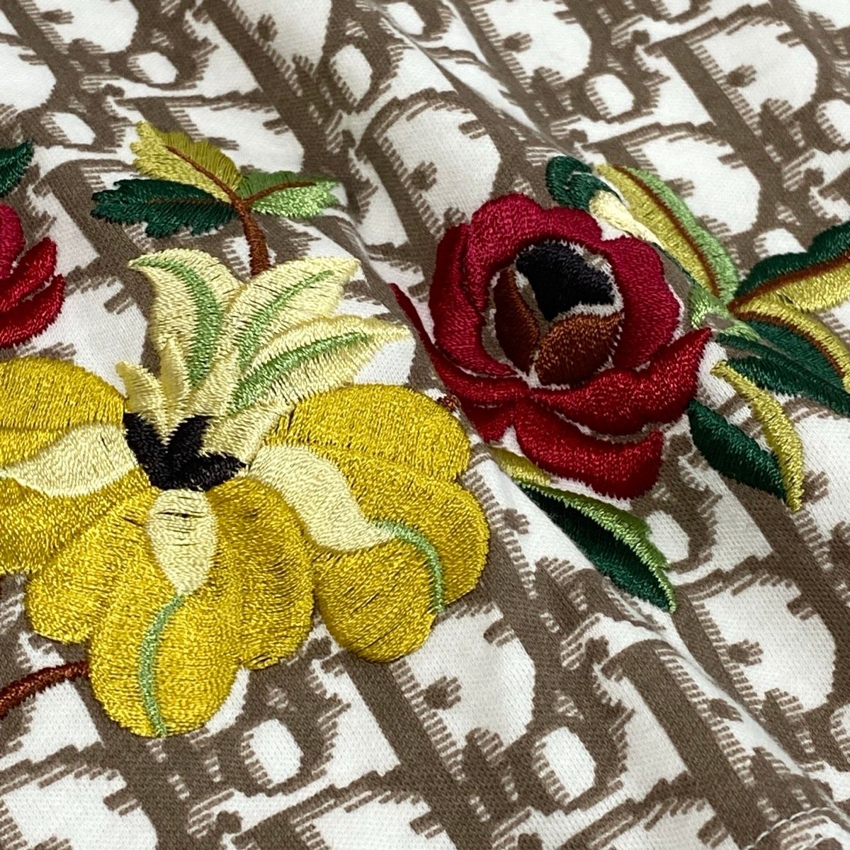 Dior Sleeveless Top Tank Top Trotter Flower Embroidery White Brown Cotton 40 — view 5