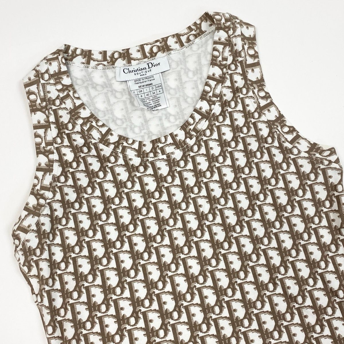 Dior Sleeveless Top Tank Top Trotter Flower Embroidery White Brown Cotton 40 — view 3
