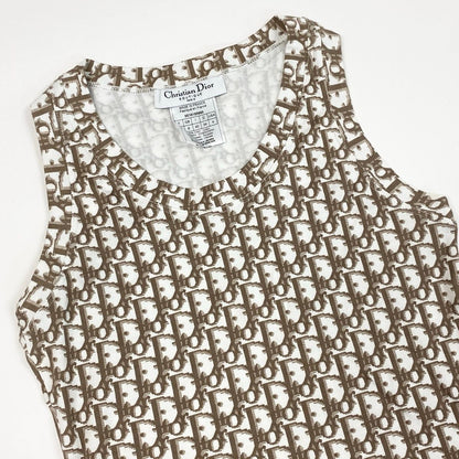 Dior Sleeveless Top Tank Top Trotter Flower Embroidery White Brown Cotton 40 — view 3