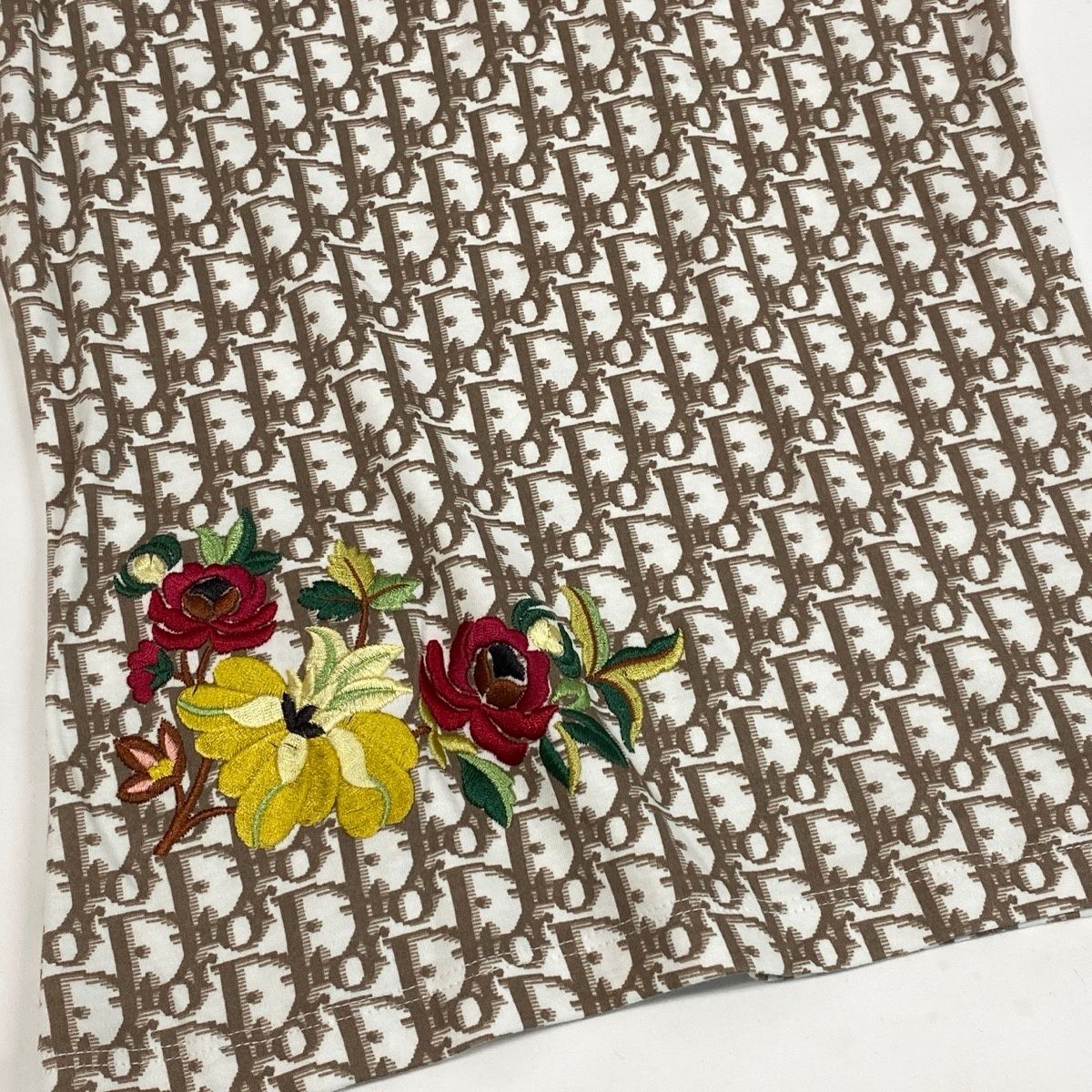 Dior Sleeveless Top Tank Top Trotter Flower Embroidery White Brown Cotton 40 — view 4