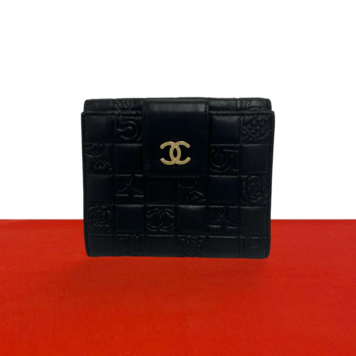 Chanel Icon CC Logo Lambskin Leather Bifold Wallet Mini Black