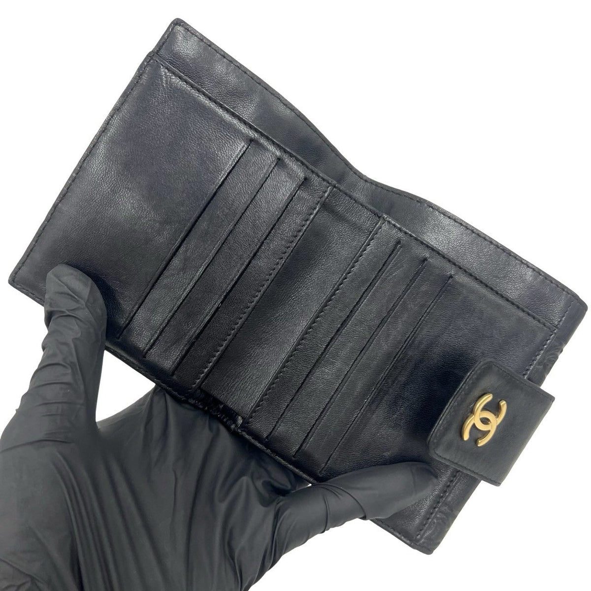 Chanel Icon CC Logo Lambskin Leather Bifold Wallet Mini Black — view 7