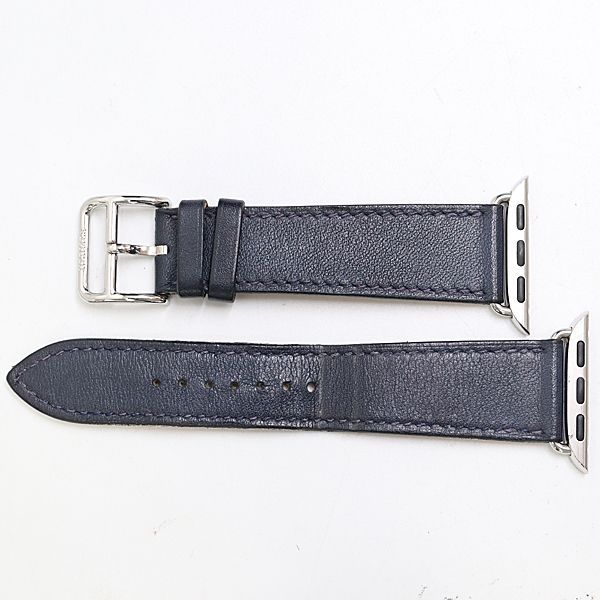 Hermes Apple x Leather Strap with Buckle FM 380 PM Navy Color 32 Watch — view 2