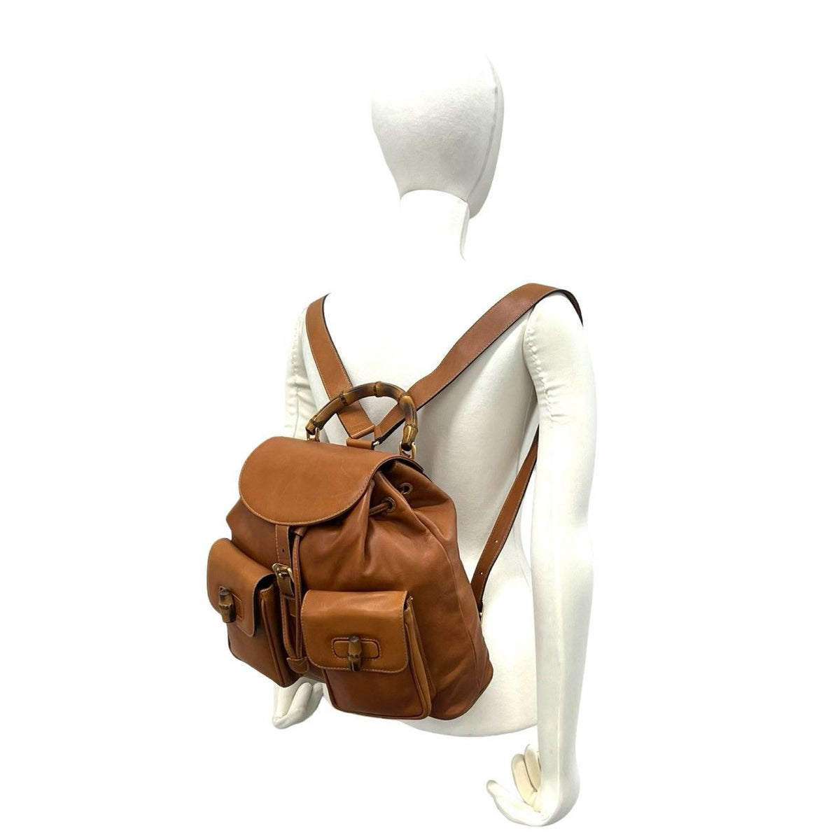 Gucci Vintage Bamboo Leather Backpack Brown — view 2