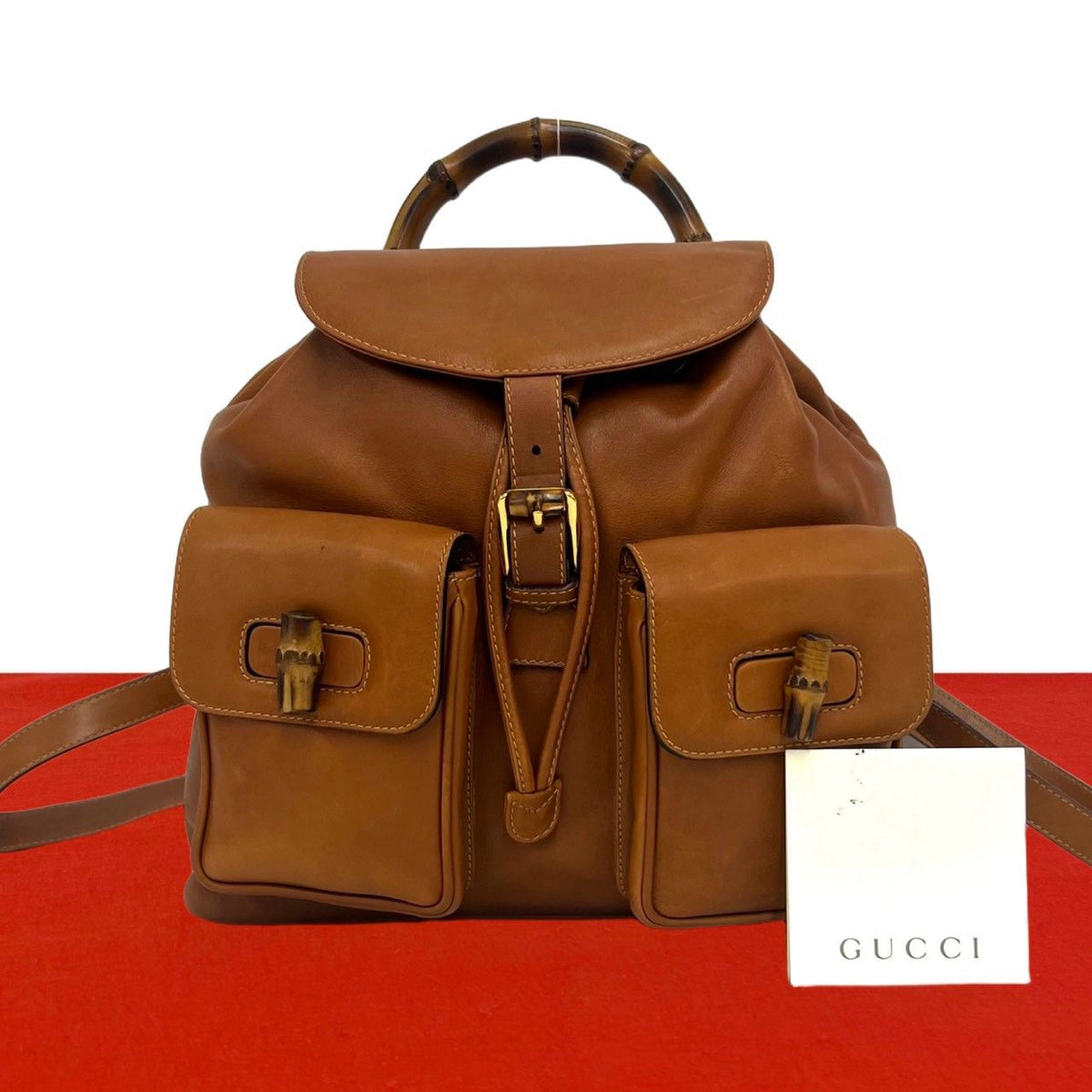 Gucci Vintage Bamboo Leather Backpack Brown