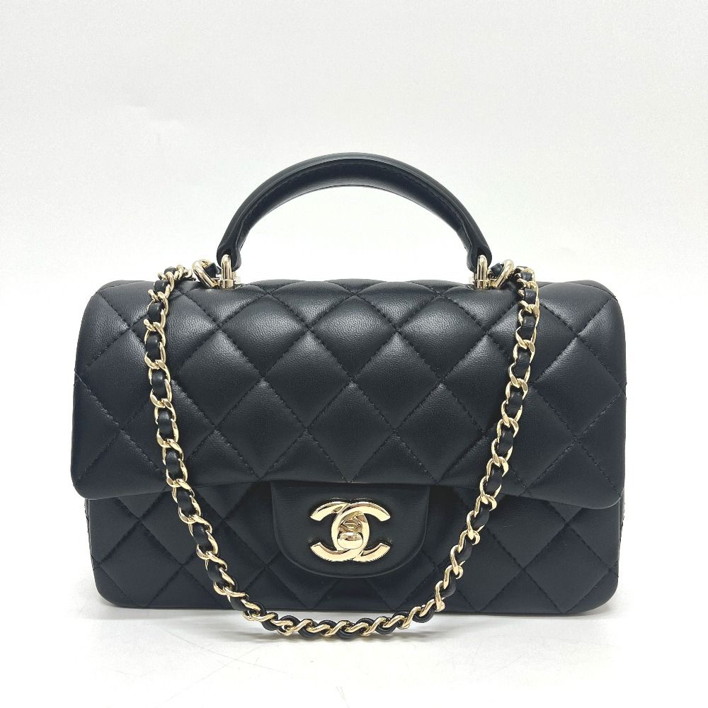 Chanel Handbag Quilted 20 Top Handle Lambskin Black
