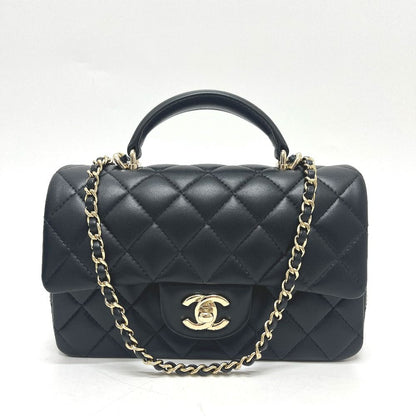 Chanel Handbag Quilted 20 Top Handle Lambskin Black