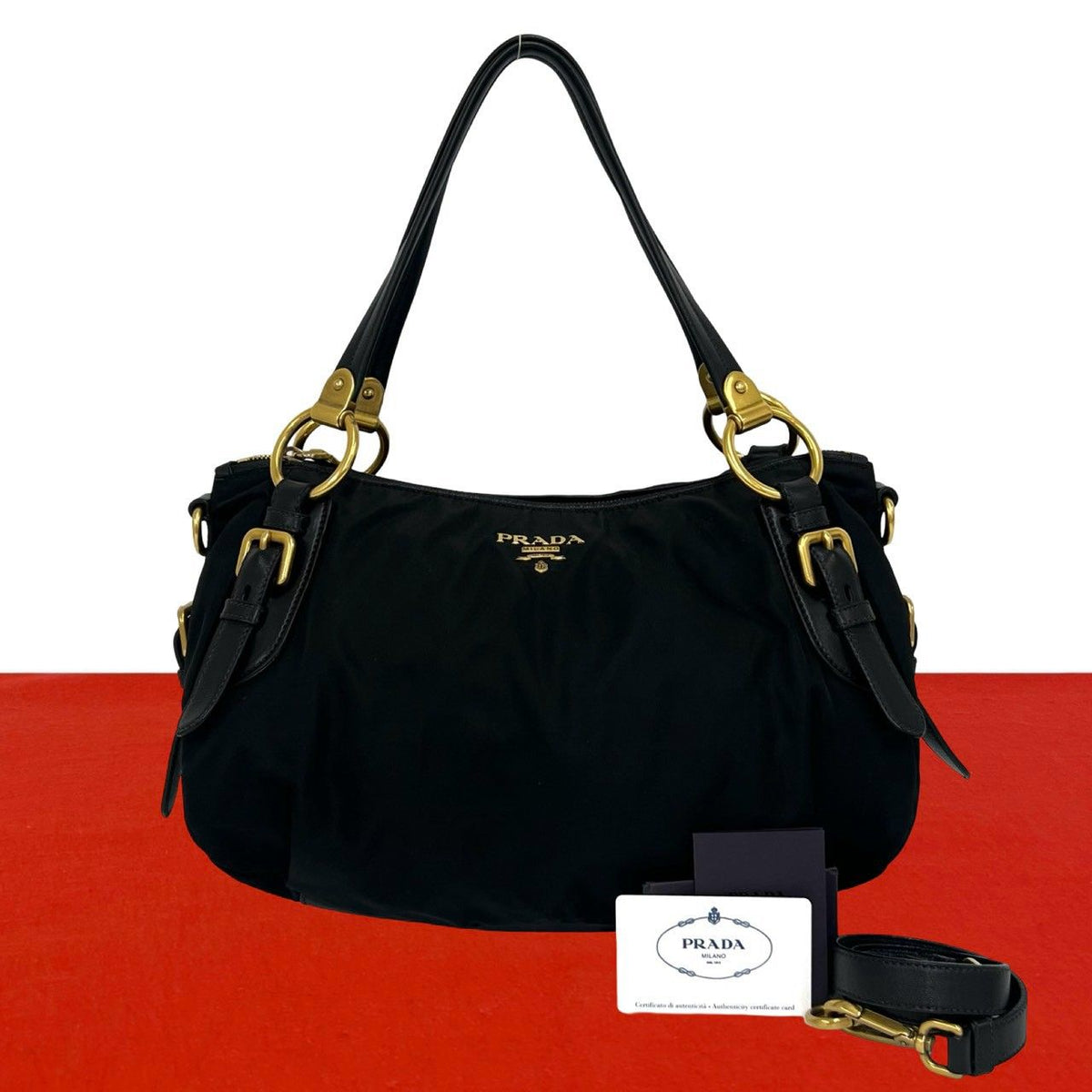 Prada Includes Card Logo Nylon Leather 2-Way Shoulder Bag Mini Tote Black