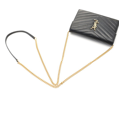 Saint Laurent Cassandra Envelope Chain Wallet Black Leather Shoulder Bag — view 4