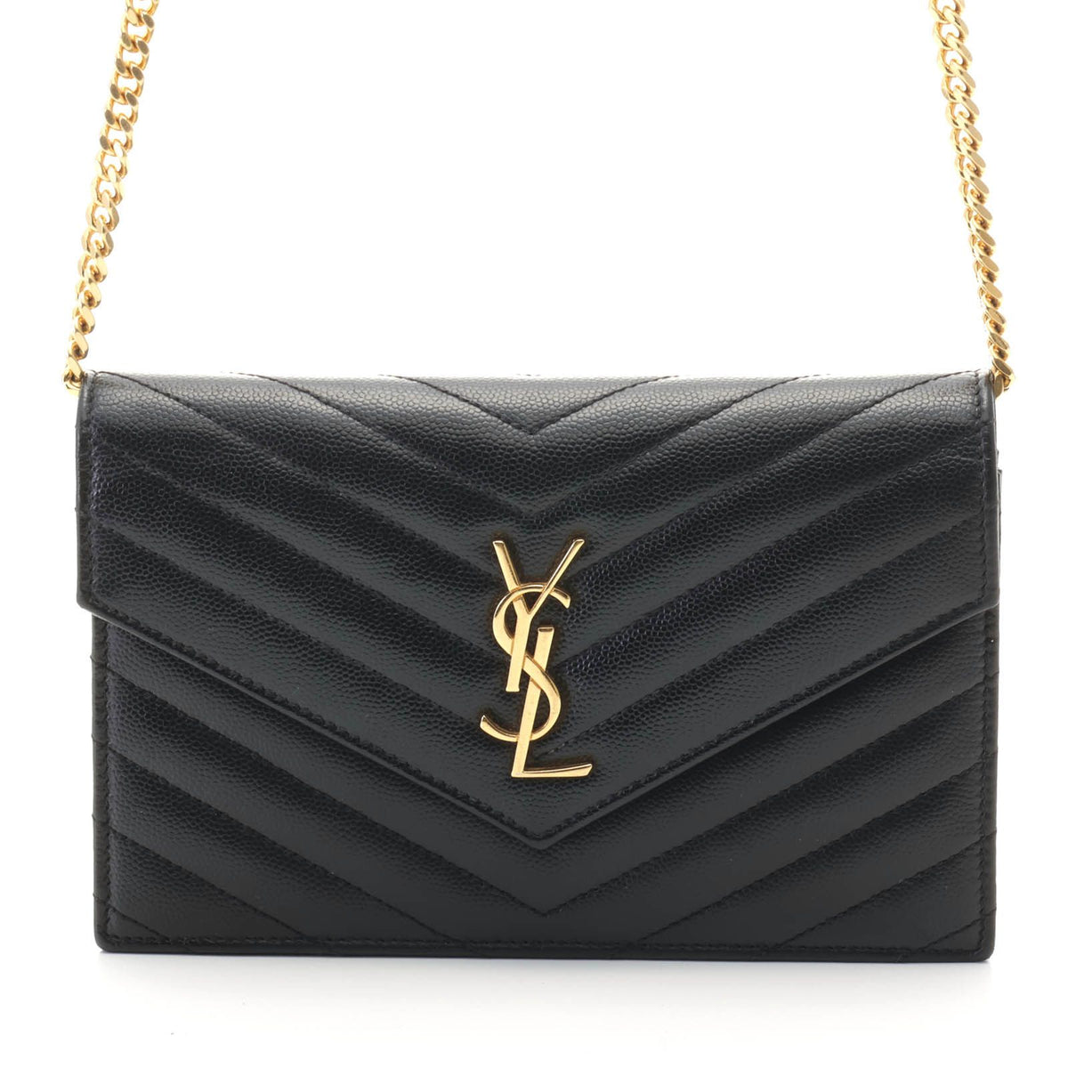 Saint Laurent Cassandra Envelope Chain Wallet Black Leather Shoulder Bag
