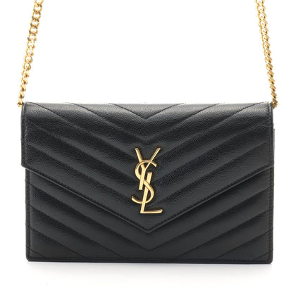 Saint Laurent Cassandra Envelope Chain Wallet Black Leather Shoulder Bag