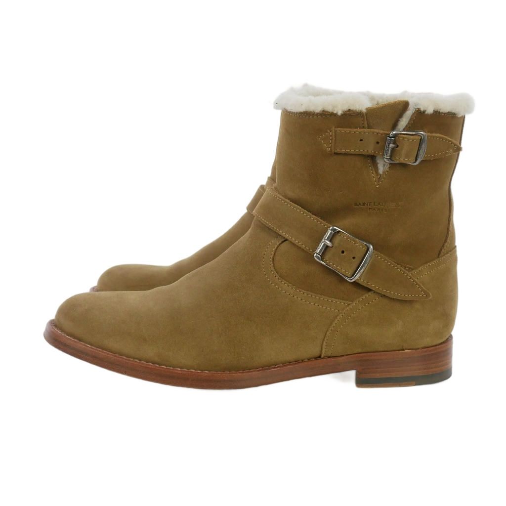 Saint Laurent Paris Fleece Suede Leather Engineer Boots Brown — view 2